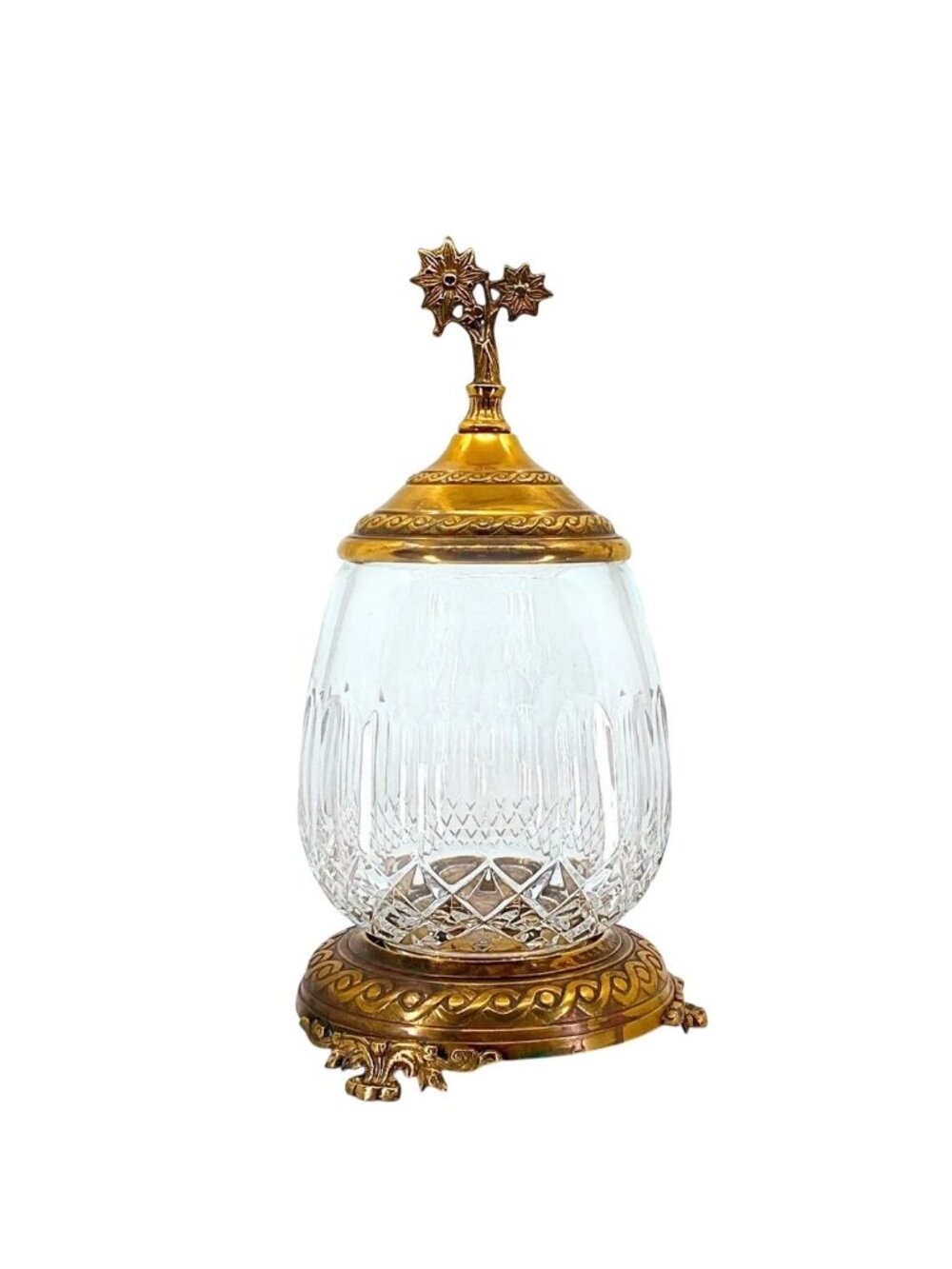 CASTILIAN  LEAD CUT CRYSTAL BRONZE PEDESTAL CANDLE LAMP CENTERPIECE BOWL VASE